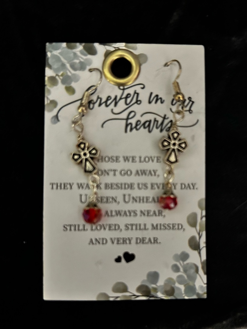 Forever in Our Hearts Red Crystal Cross Dangle Earrings - Picture 1 of 4